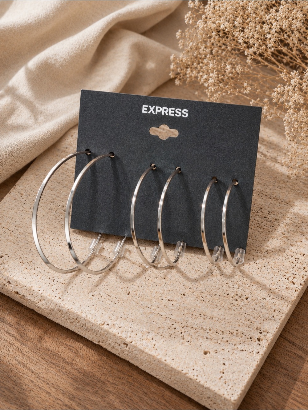 Express Y2K Silver Hoop Earrings 3-Pair Set